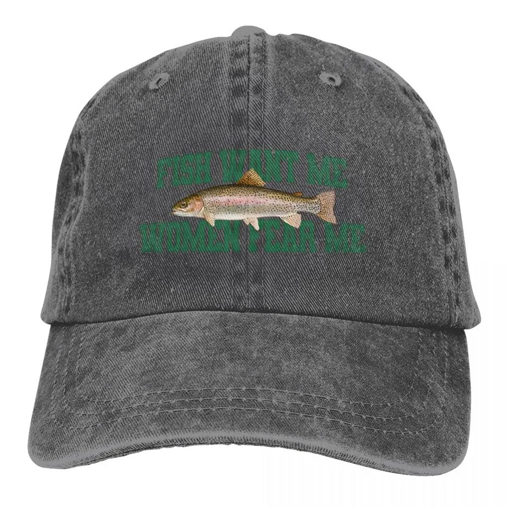 Fish Want Me Women Fear Me Meme Fishing Lover Retro Baseball Hat Cotton Sun Protaction Caps Unisex Casual Golf Hats