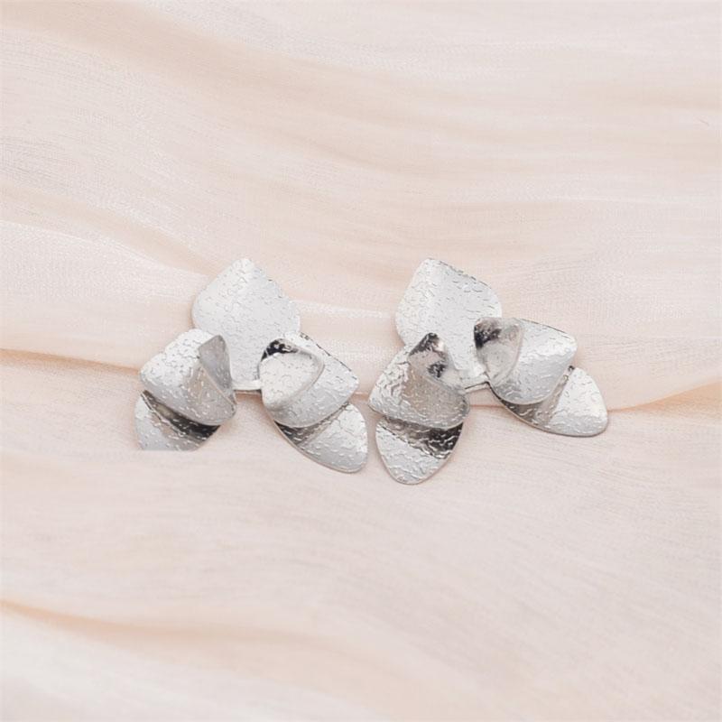 Three-layers Triangle Flower Women's Stud Earrings Folded Floral Gold Color Silver Color Petals Metal Geometric Female Earrings