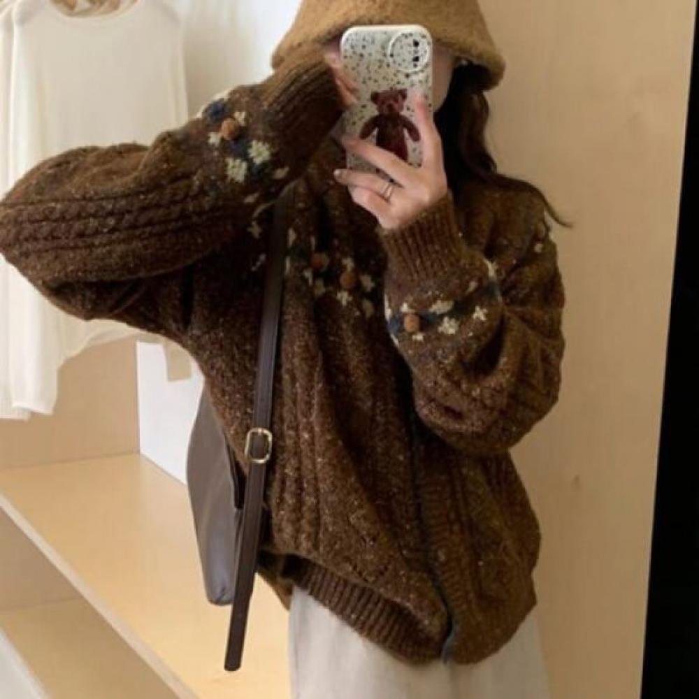 Navava Women Round Neck Long Sleeve Knit Cardigan Nk2775