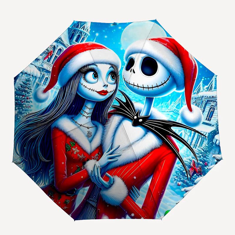 1 Ombrello Portatile Colorato con 8 stecche, a Tema Jack Skellington e Sally, Apribile Automaticamente, per Uomo e Donna, un Compagno Compatto per il Pendolarismo Adatto per Da