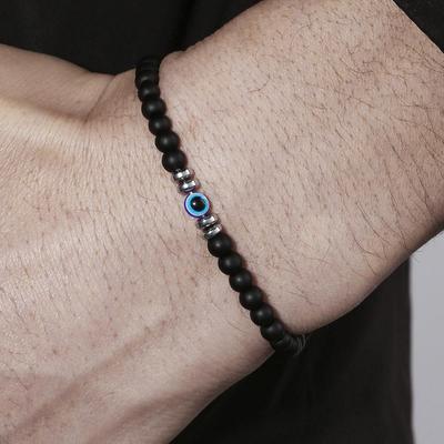 Minimalistisches Augenarmband, 4 mm Steinperlen-Armband, Glücksbringer-Roter Howlith, Lava-Holzarmband, Chakra-Meditations-Yoga-Armband