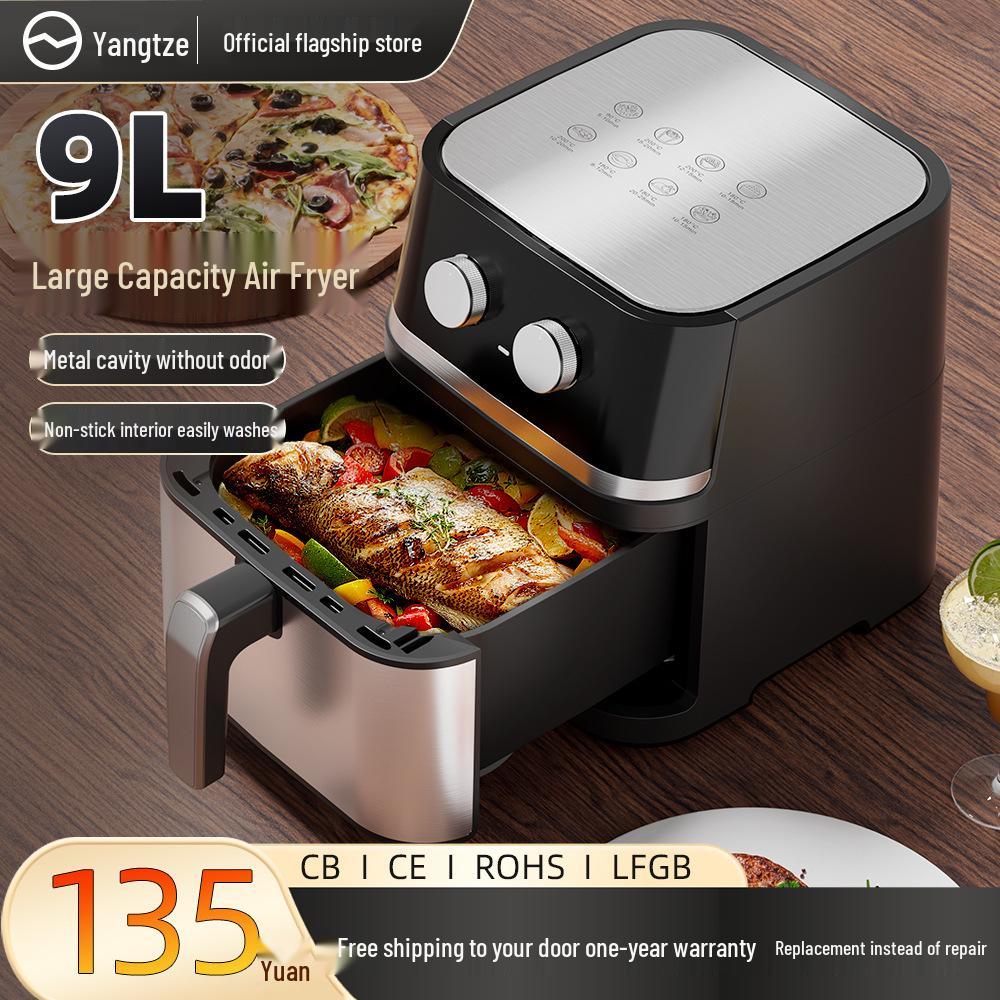 Stainless Steel 9L Air Fryer: Multifunctional Electric Oven for Oil-Free Roasted Chicken & Wings