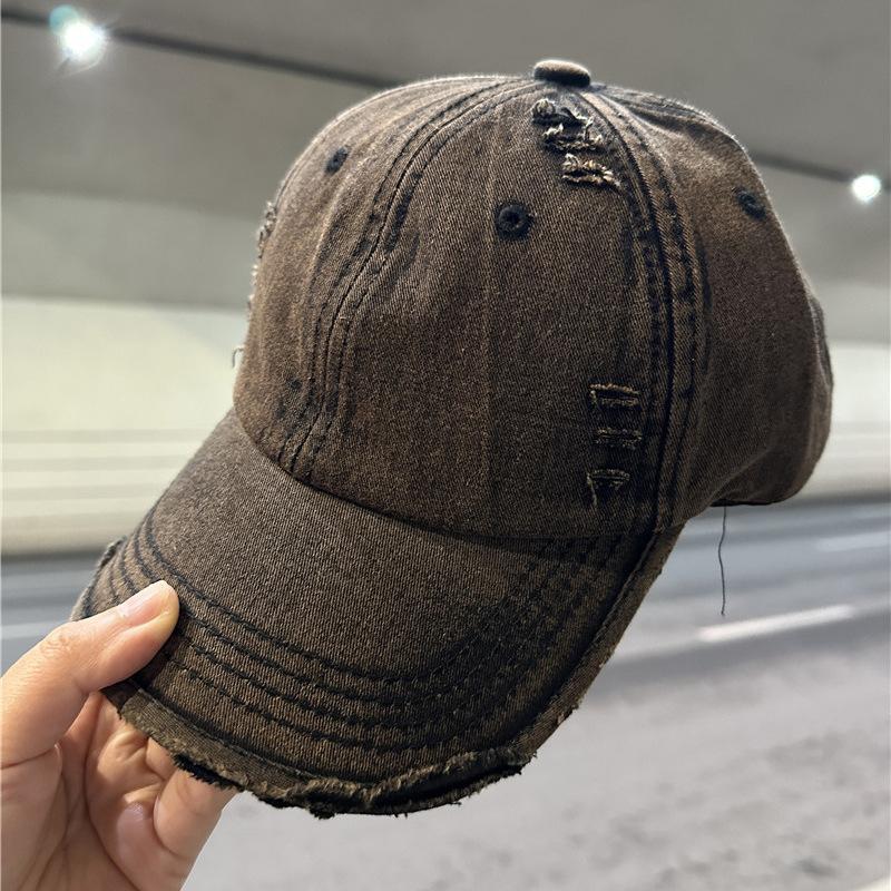 Washed Denim Baseball Cap Ripped Retro Cap Men S And Women S Edged Sun Hat Versatile adjustable