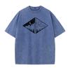 Rectangular Black Mountain Pure Cotton Men Tops  Tees Vintage Mother Day Retro Washed T Shirts Loose Round Neck Washed T Shirts
