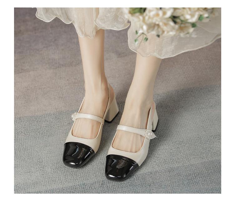 Fashion 2025 Classic Mixed Color Sandals Women Slingback Mary Janes Pearl Belt Med-High Heels Shoes Ladies Office Dress Tacone Sandalias