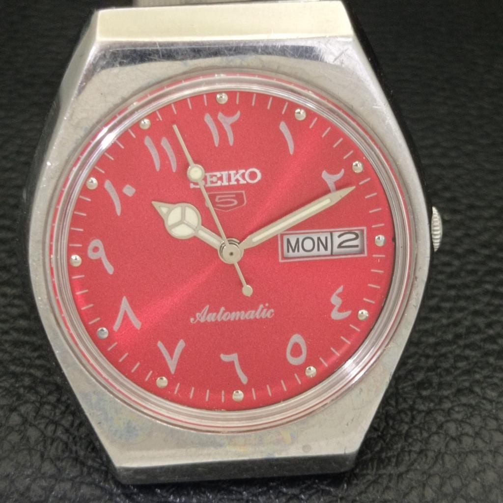 AUTOMATIC VINTAGE SEIKO 5 JAPAN 6309A MENS ARABIC RED COLOR DIAL WATCH A701213-5 R206a-a701213
