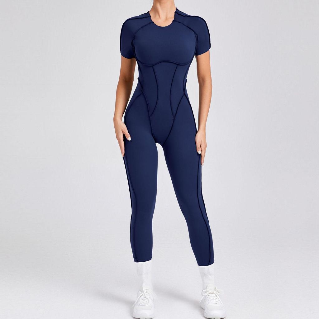 European & American 3D Backless Short Sleeve Jumpsuit - Autumn/Winter Yoga Activewear