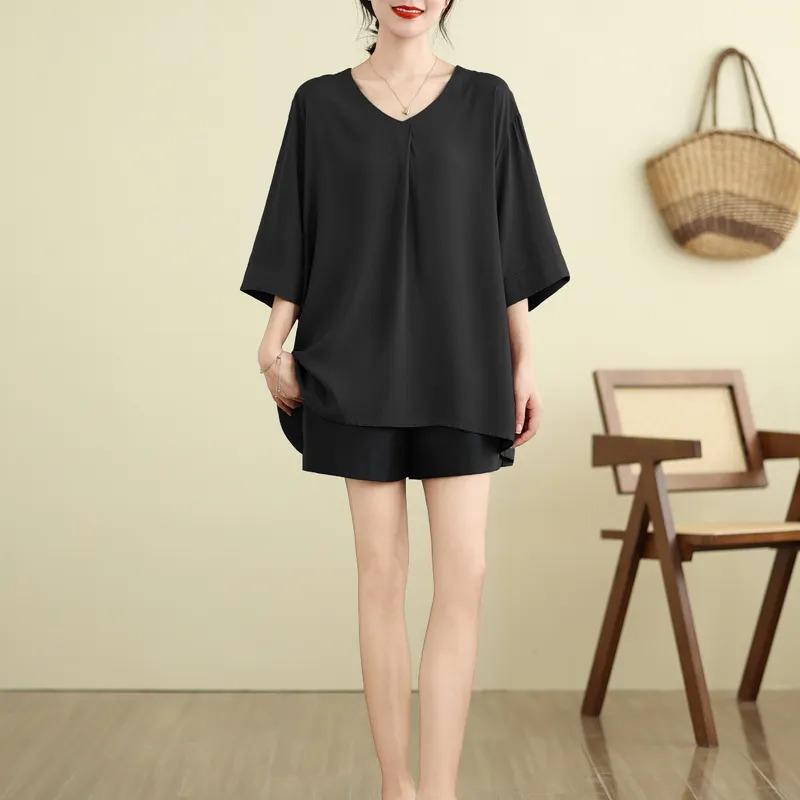 Summer Women's Oversized V Neck T-shirt Half Sleeve Top