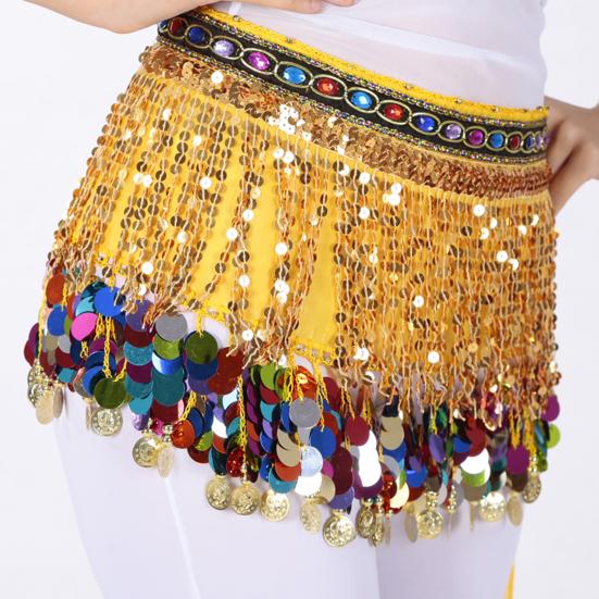 Belly Dance Skirt Sequin Tassel Waist Scarf Exotic Style Tie Up Adjustable Thin Skirt See-through Lace Stage Performance Cosplay Mini Skirt Apron Wrap