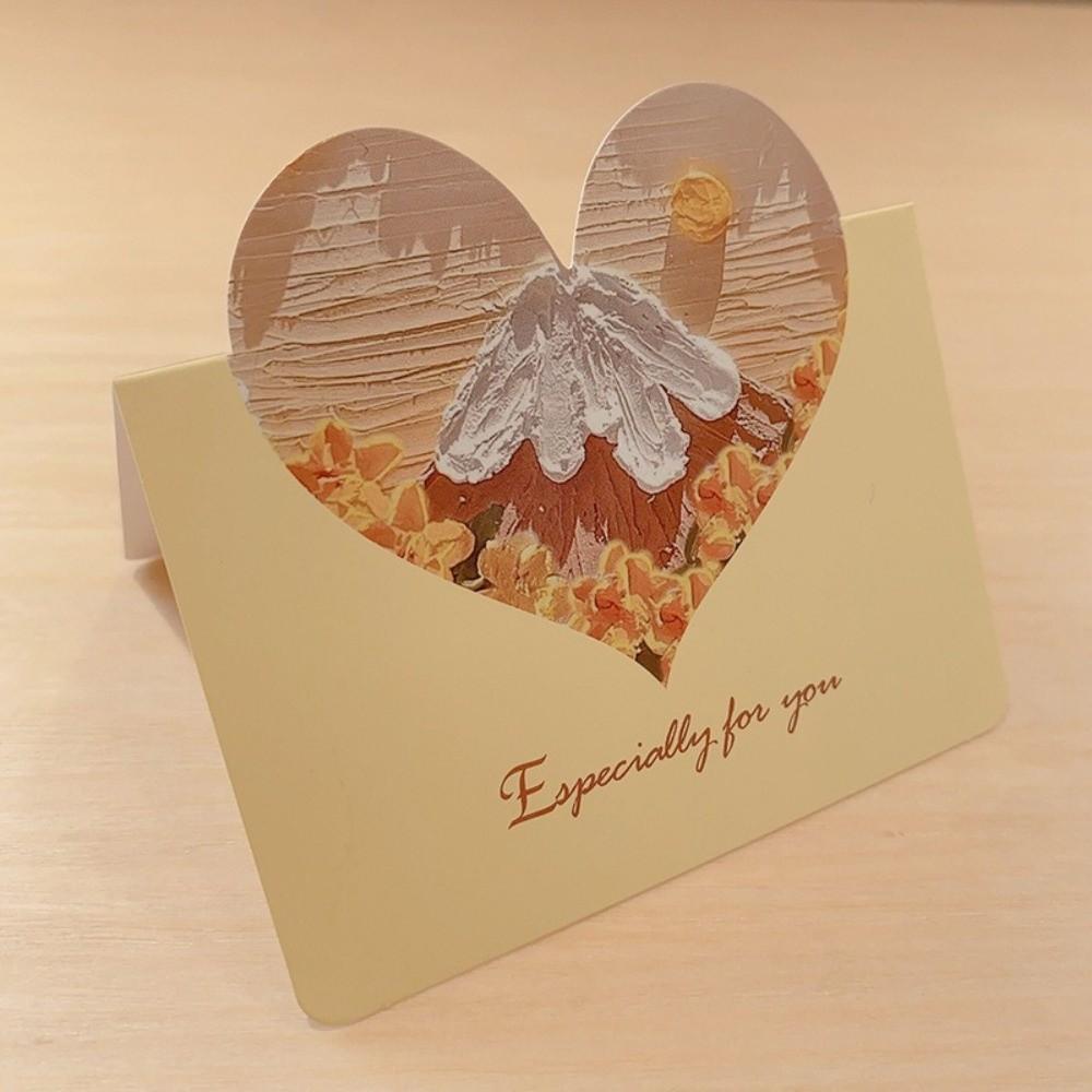 10Pcs New Heart-shaped Greeting Cards Blank Handwritten 3D Oil Painting Cards Foldable Gift Card Various Festivals Gift Card
