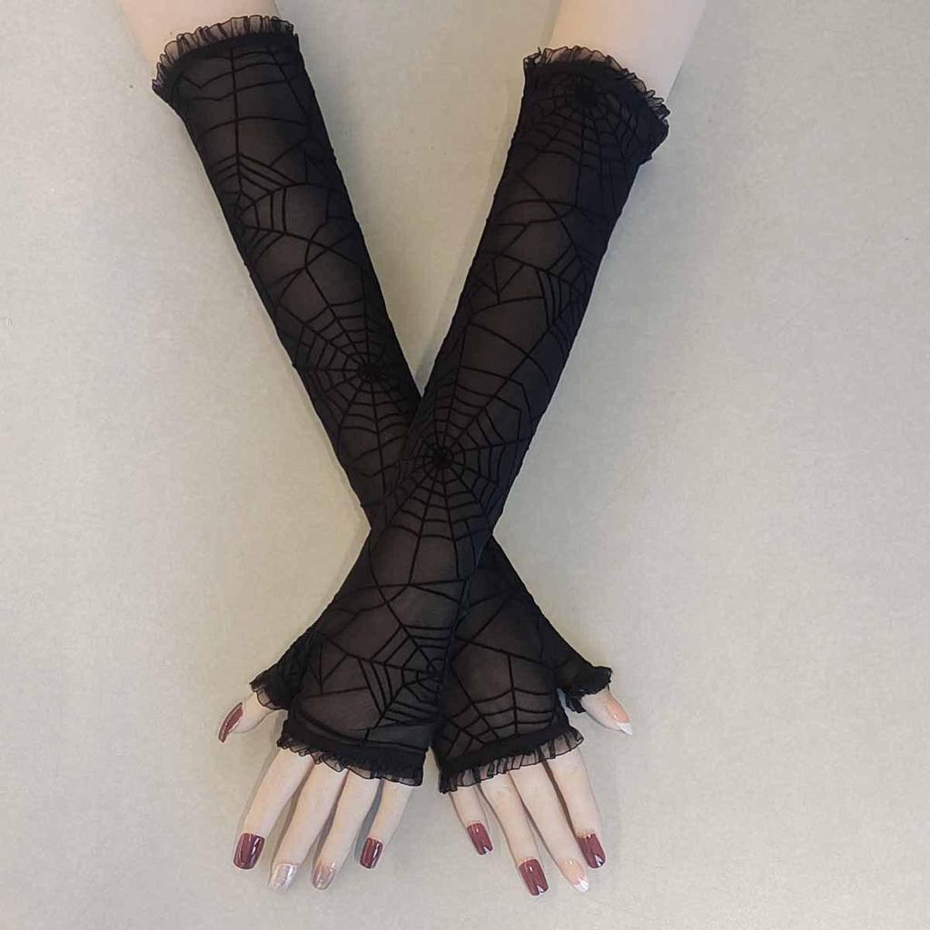 Guanti senza dita in pizzo a ragnatela di Halloween da donna per protezione solare