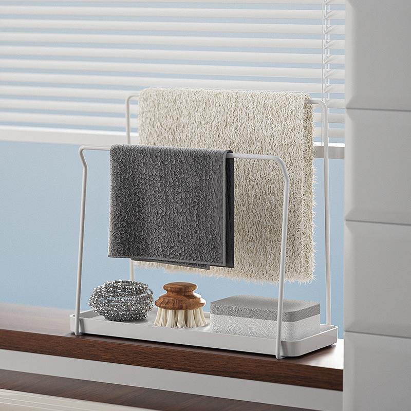 Hand Towel Holder Stand for Bathroom, Kitchen Wash Cloth Drying Rack Hanger Dish Cloth Storage Organizer with Drainboard Tray