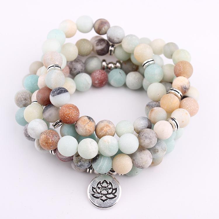 European & American Fashion 108 Bead Natural Weathered Stone Bracelet Necklace with Lotus Pendant
