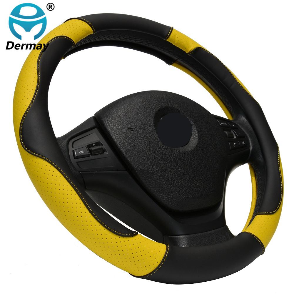 DERMAY PU-Leder Auto-Lenkradbezug Größe M für LADA 14-15" Lenkrad Kostenloser Versand