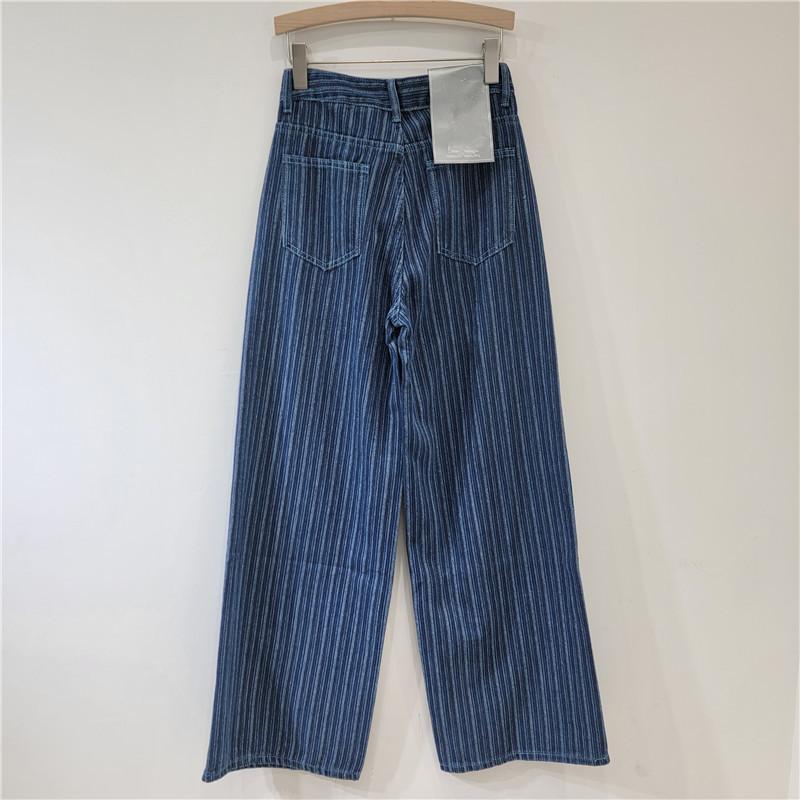 Women's High Waist Washed Striped Loose Straight Wide Leg Vintage Casual Denim Pants Summer Fashion