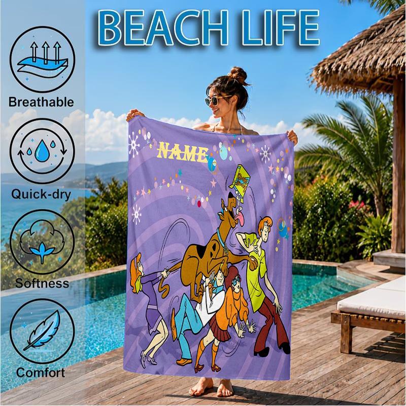 Custom Name Scooby dog Microfiber Beach Towel, Quick-Dry, for Summer Travel, Beach Essential, Picnic Essentials, Swimming Pool