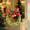 Xmas Gift Wrapping Accessories Mini Christmas Wreath Ornament, Hanging Decoration with Plaid Bow And Decorative Bells for Holiday Season Metal Bells,