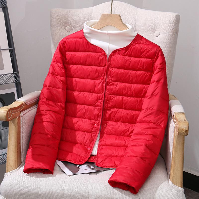 2025 Women's Lightweight Down Jacket: Short Style, Two-Way Round/V-Neck, Perfect for Autumn & Winter