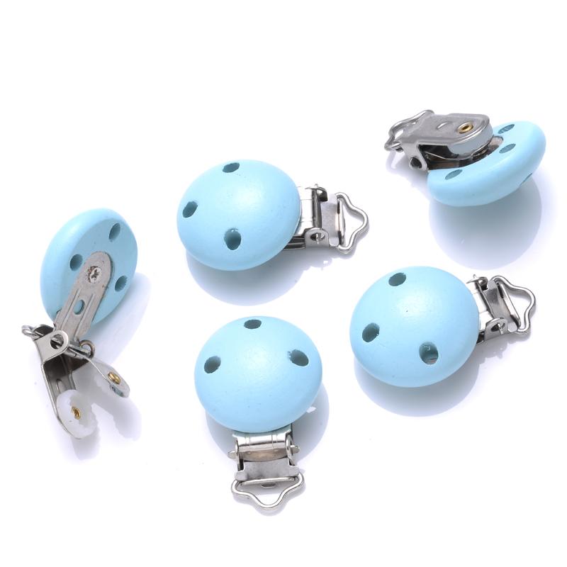 10Pcs Baby Pacifier clips 30mm Round Wooden Dummy Nipple Holder Clip for DIY Nursing Pacifier Chain Teething Toy Accessories