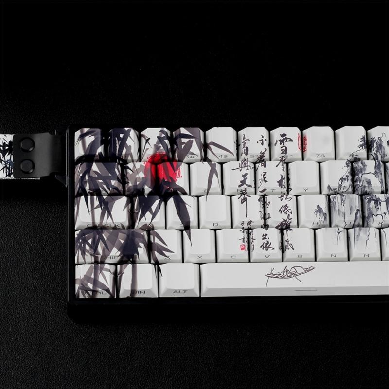 Bambuswald-Thema PBT Tastenkappen Originalprofil Farbstoff Sub Seitendruck Für 61 64 68 ANSI ISOs Mechanische Tastaturen