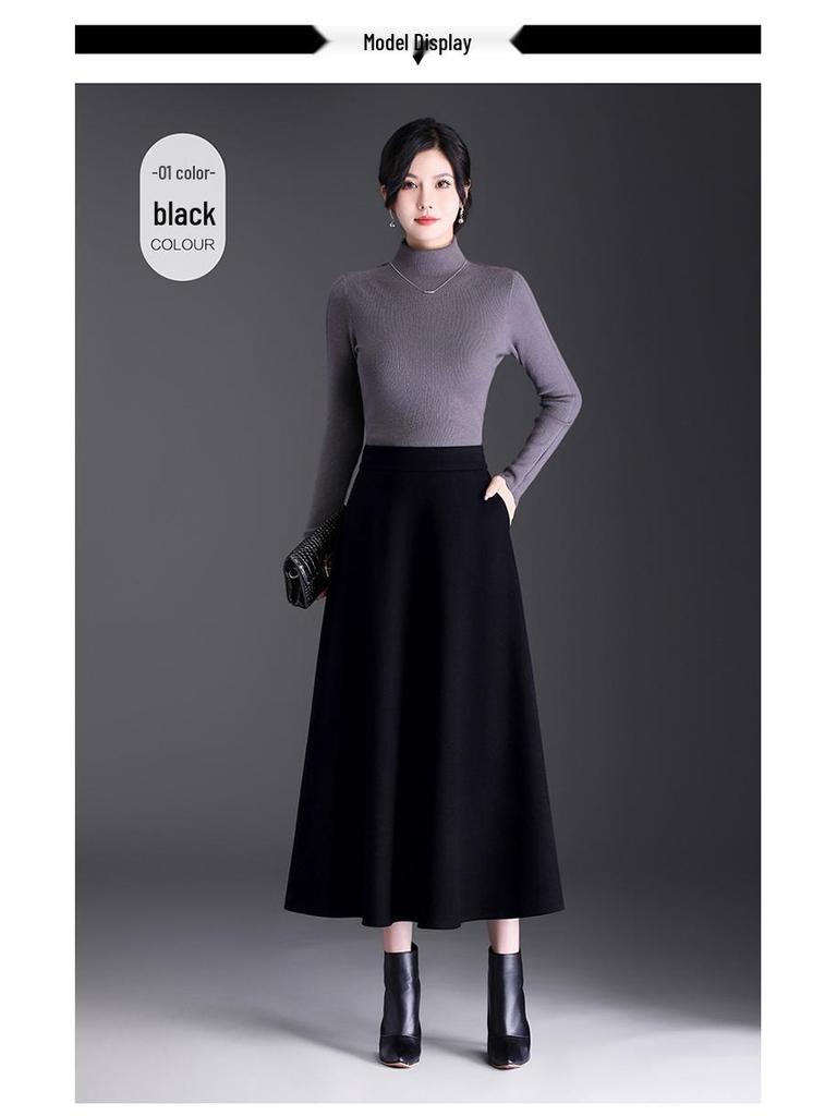 Trendy Women's Winter Woolen A-Line Half-Skirt: Mid-Length Flare Design