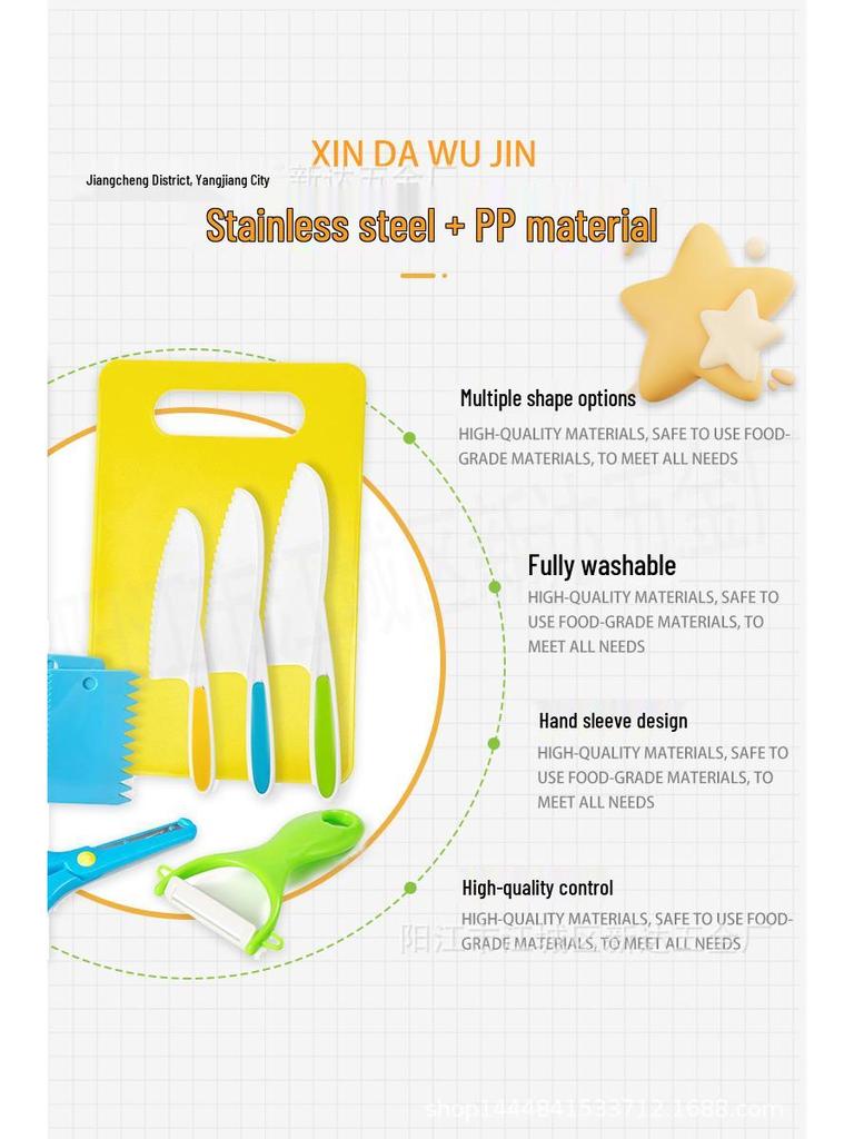 Children's Kitchen Toy Set: Fruit Knives, Molds, Wheat Straw Cutting Board, Baby Food Tools