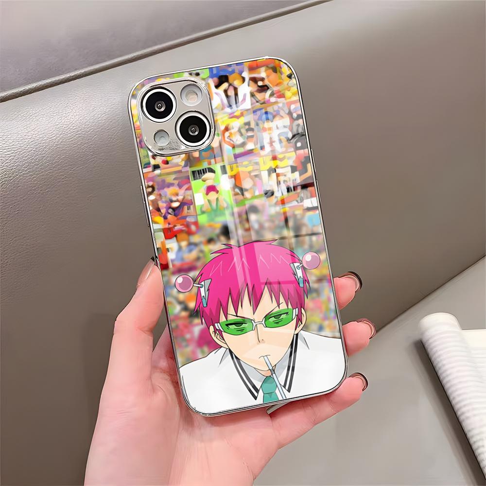 Anime K-Kusuo Saiki Handyhülle Für IPhone 17 Pro Max 15 Pro 16 14 Plus 12 13 Mini 11 Pro Stoßfeste Galvanisierte Glasabdeckung