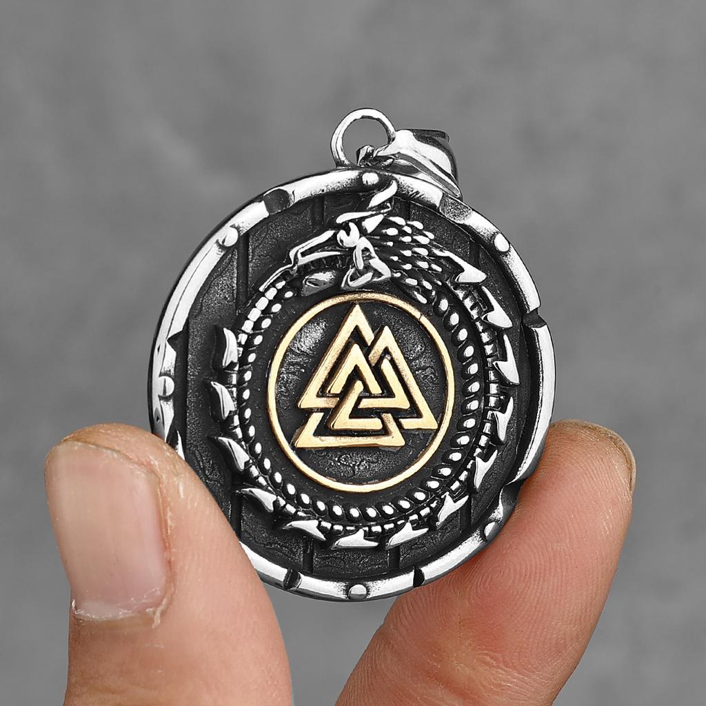 HNSP Viking Dragon Rune Pendant Chain Necklace For Men 316L Stainless Steel Accessories