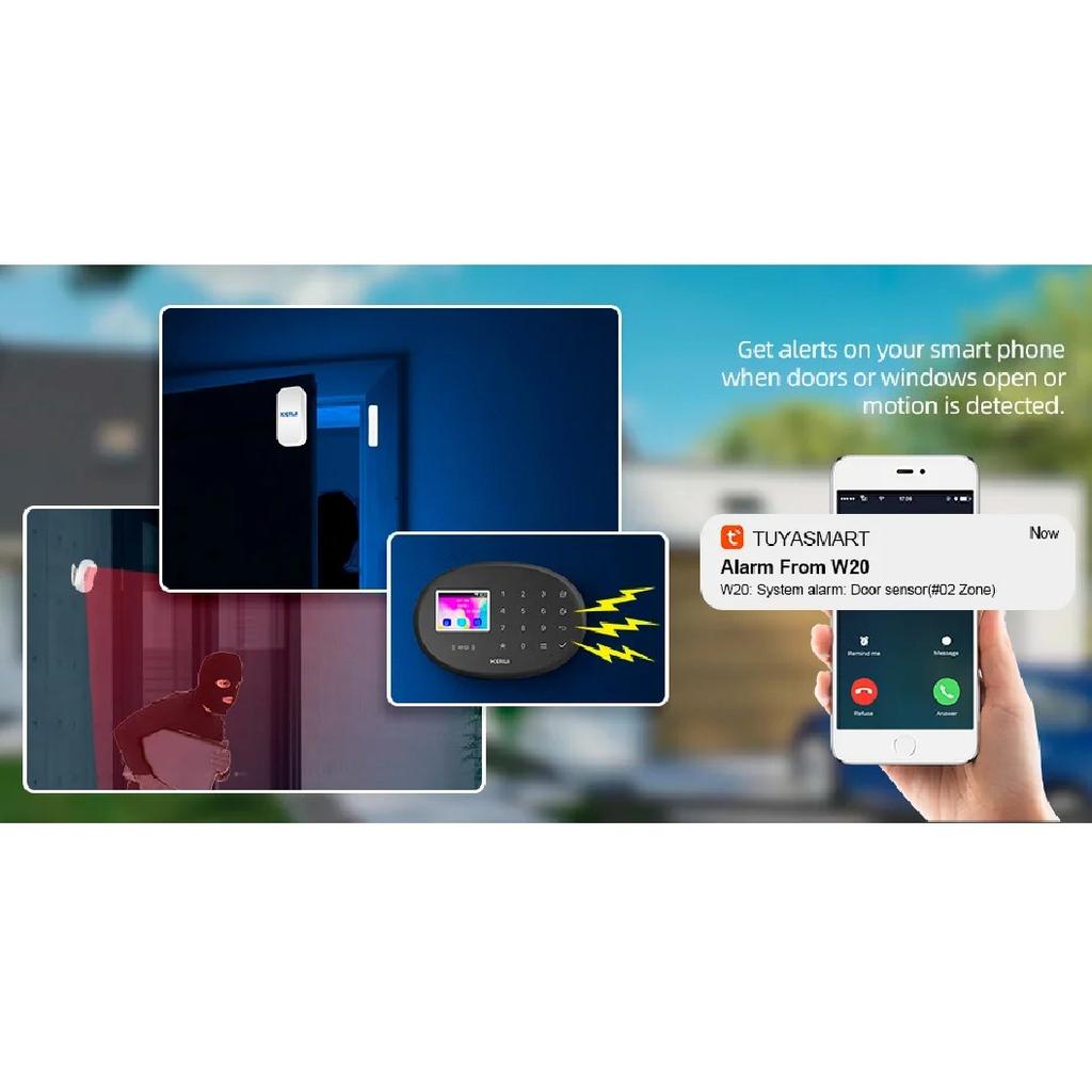 KERUI WiFi + 4G/2G Home Security Alarm System with PIR Motion Detector Door Sensor Tuya Smart Burglar Alarms Wireless Zones W204