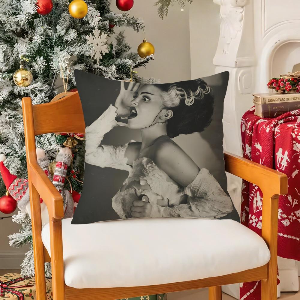 Bride Of F-Frankestein Pillow Case Silky Short Plush With Invisible Zipper Dustproof Sofa Cushion Cover For Home Decor