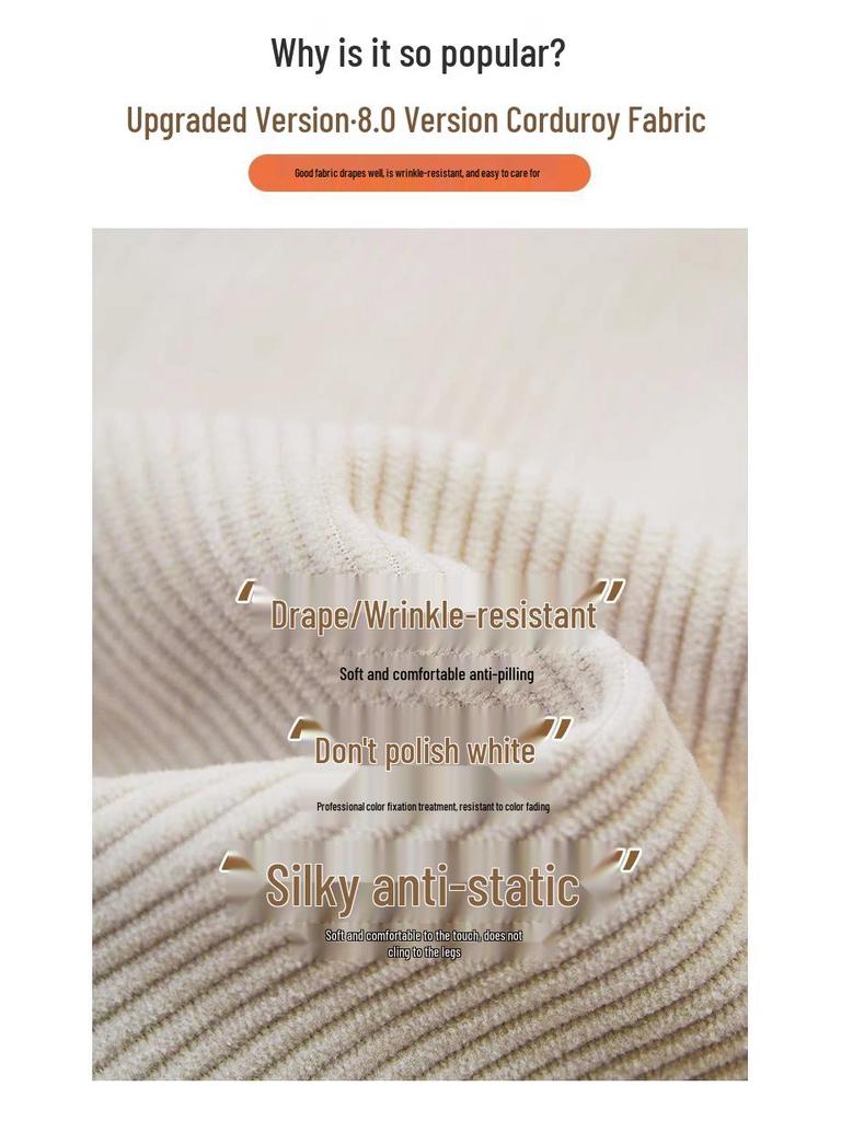 Women's High Waist Khaki Corduroy A-Line Mini Skirt - Petite Slimming Pleated Design for Autumn/Winter 2024