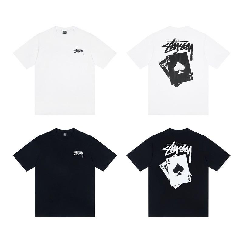 Stussy Nera 8 Classica Filigrana Stampa Lettere 2025 Unisex Streetwear Vestibilità Larga Maglietta in Cotone