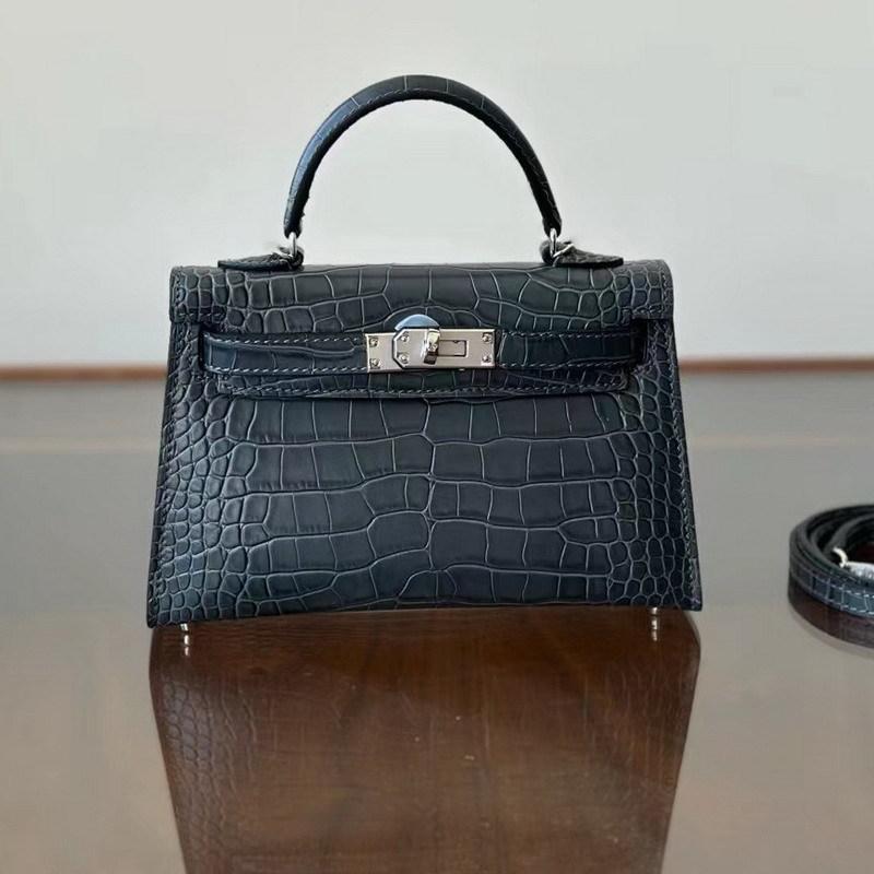 New Leather Handbag Bag, High-gloss Crocodile Pattern Second-generation Hand Carry Mini Shoulder Women's Bag