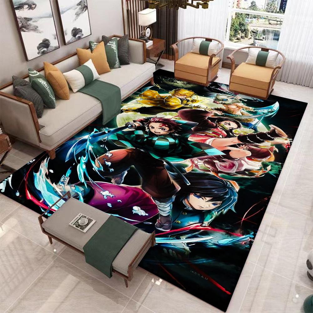 Demon Slayer Tanjiro Nezuko Theme Living Room Carpet Flame Effects Character Designs Large Area Rug for Anime Fans Home Decor