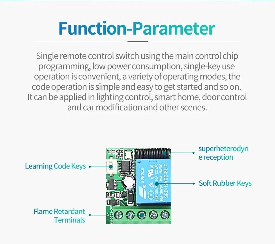433Mhz 10A Relay Receiver and 2CH Transmitter Remote Control DC 12V 1CH RF Wireless Switch For Door Electromagnetic Lock