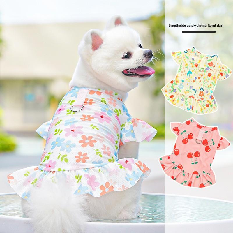 Ice Silk Cat Pet Cat ClothesBig Dog Dresses Spring and Summer Dog SuppliesFloral FreshShort-legged Cat