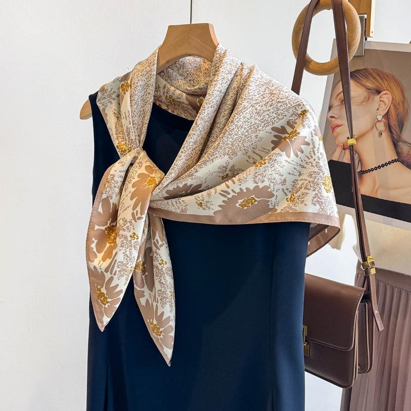 Floral Printed Square Scarf For Women Spring Summer Versatile Neck Wear