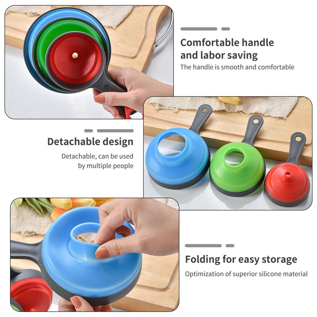 Canning Funnel Silicone Collapsible Funnels Set 3pcs Kitchen Funnel for Wide Mouth Liquid