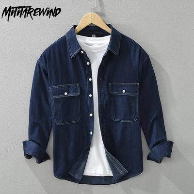 Korean Fashion Denim Men Shirts Spring Autumn Casual Loose Jean Men Tops Pockets Pure Cotton Soft Long Sleeve Shirt Youth Streetwear