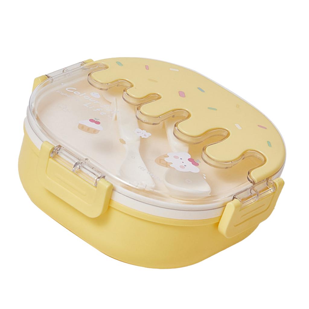 Fiambrera Bento para Niños Adultos 3 Compartimentos Plástico Lindo Helado Contenedores de Almuerzo Merienda con Tenedor y Cuchara para