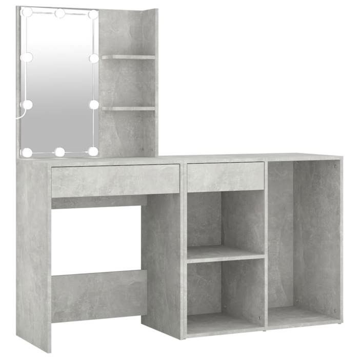 VidaXL Coiffeuse à LED avec Armoire Table Cosmétique Coiffeuse de Maquillage Table à Bijoux Chambre à Coucher Gris Béton 3082021