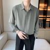 New Summer High End Handsome Fashion Cool Style Flip Collar Buckle Casual Loose Oversize Ice Silk Solid Color Shirt for Men