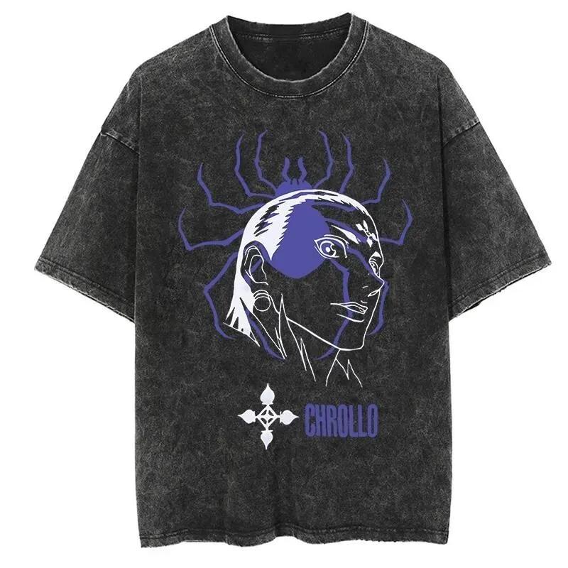 Washed Tee Anime X Hunter Tee Hisoka Chrollo Print Washed Graphic T Shirt Men Casual Harajuku Vintage Cotton Streetwear T-Shirts oversize1
