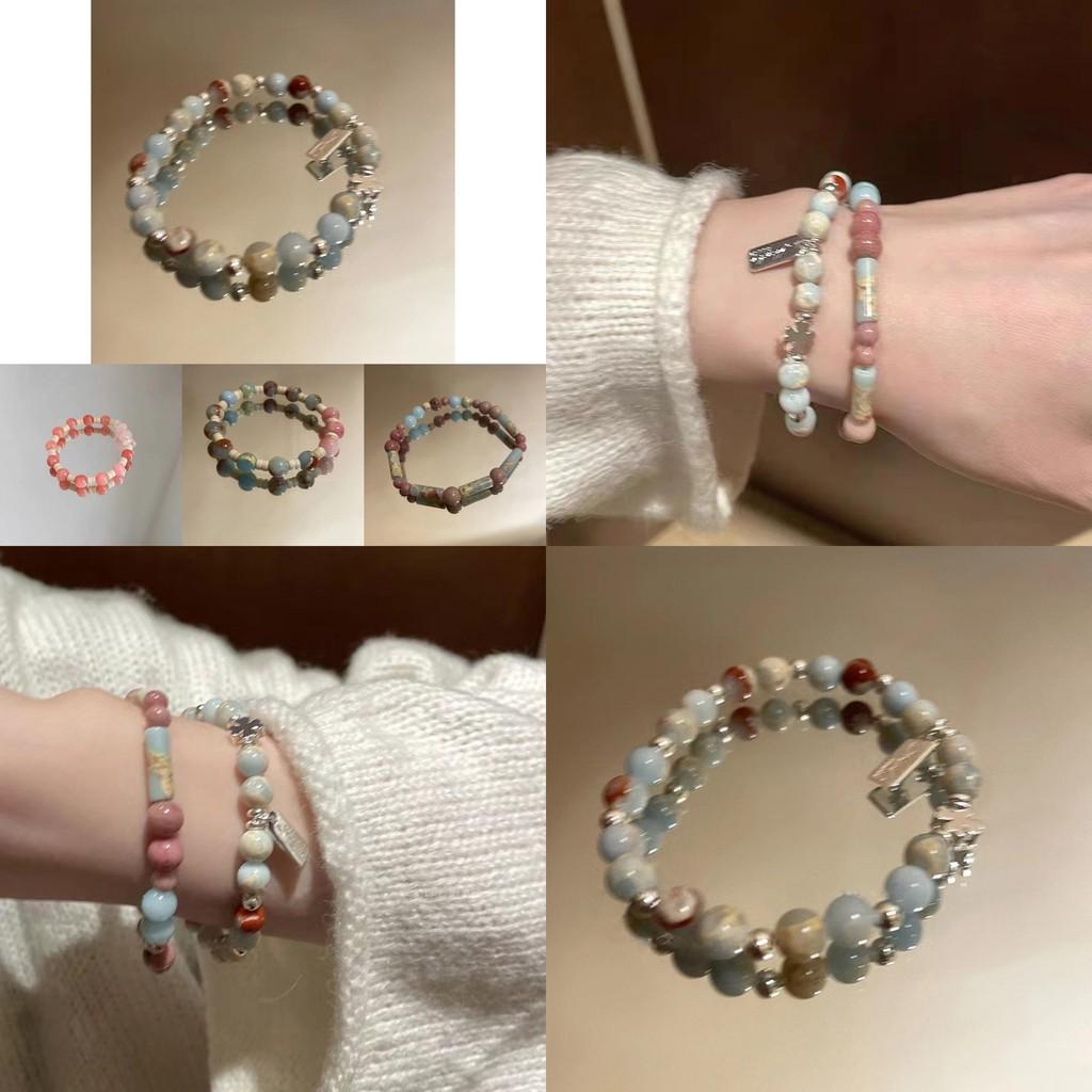 Elegant Handcrafted Ceramic Bracelet For Women With Natural Stone And Beads