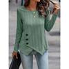 4 Solid Color Jacquard Long Sleeved Autumn Round Neck Button T-shirt Simple Versatile Daily Street Women's Top