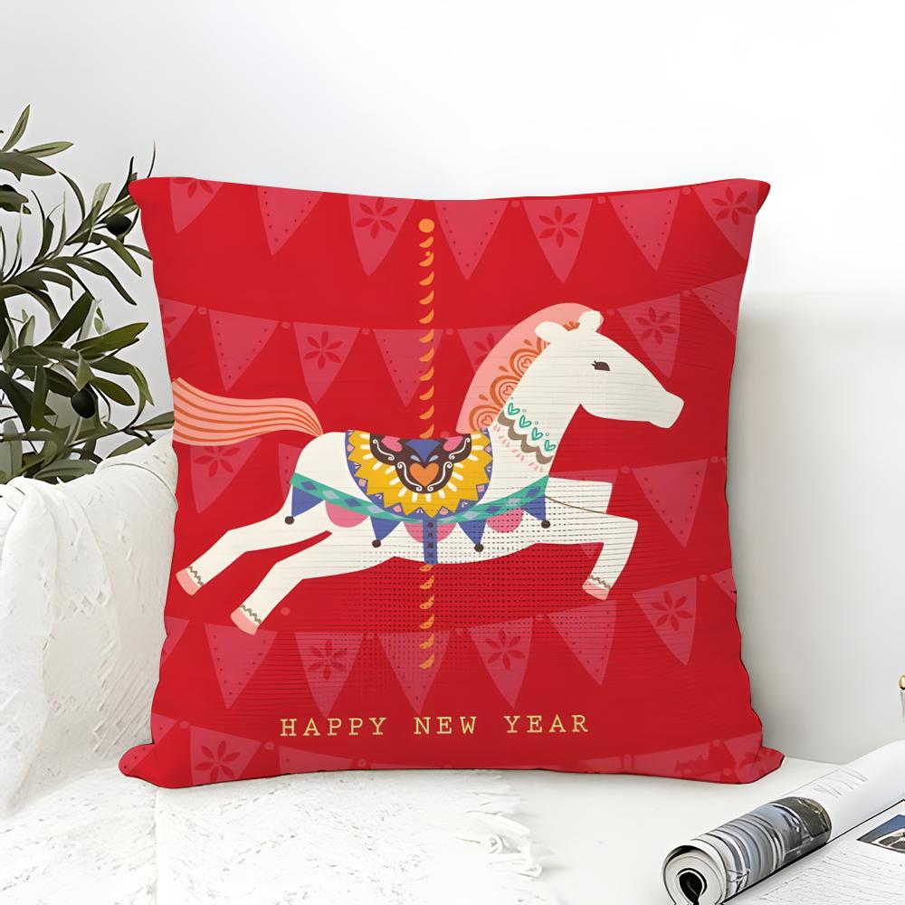 Festive Cartoon Chinese Dragon Print Pillow Case Cotton Linen Fabric Square Zipper Pillowcase Home Decorative Living Room