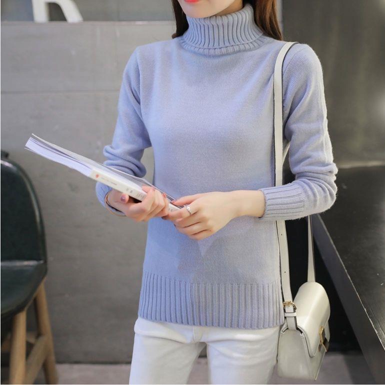 Turtleneck Knitted Sweater for Women Korean - Style Slimming Short Pullover Warm Long - Sleeved Knitted Sweater