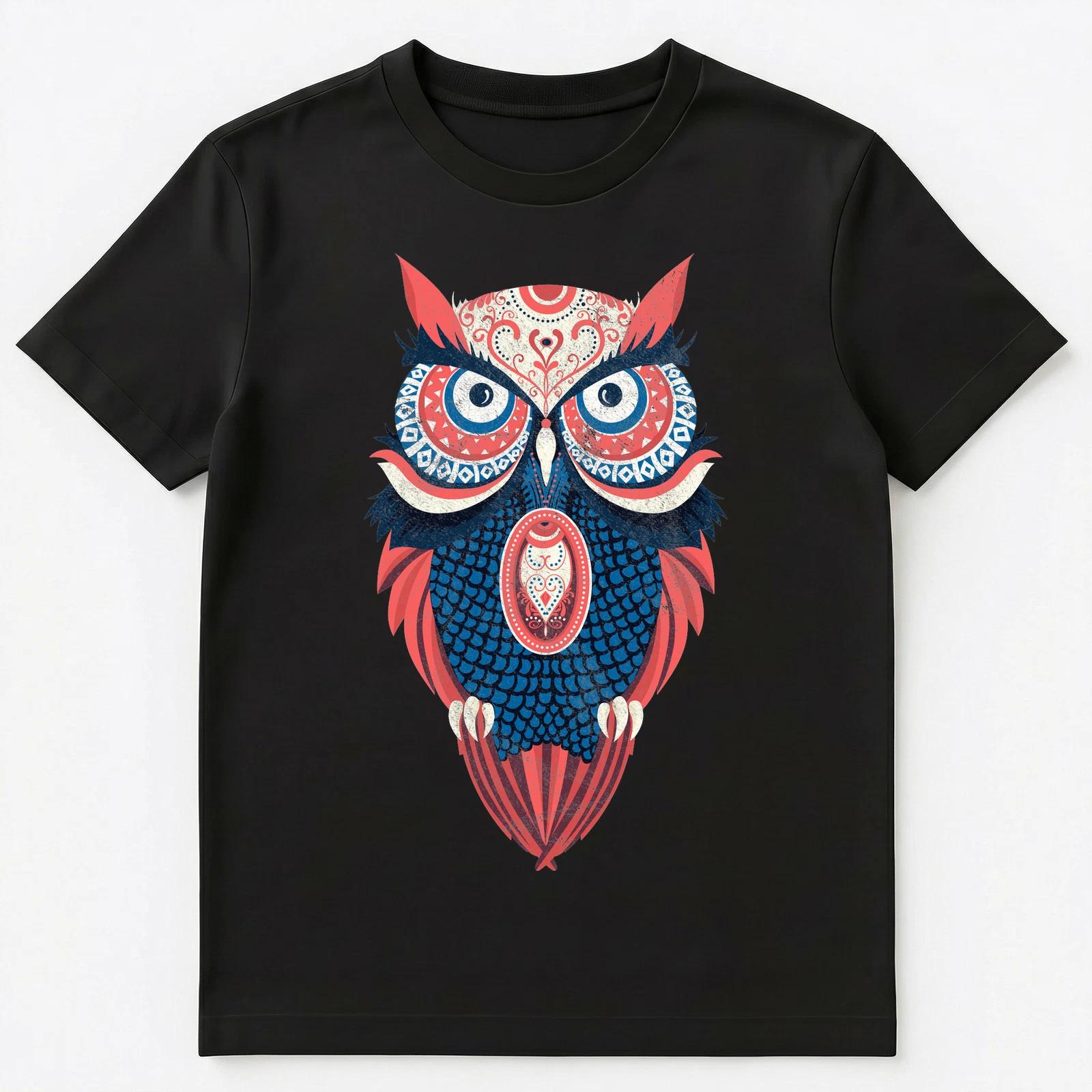 Geometric Abstract Tribal Pattern Owl Graphic Unisex T-Shirt 4XL