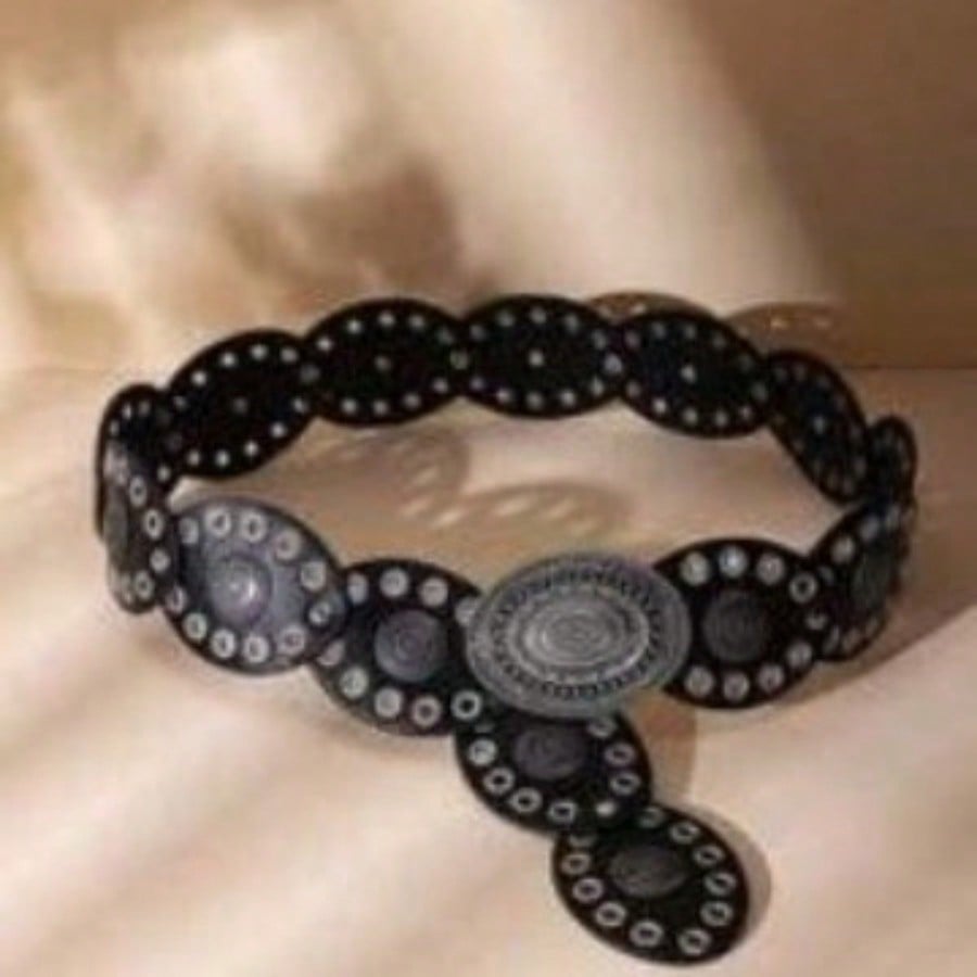 Retro Klinkronde Riem Boho Mode Gesp Tailleband 100cm zwart