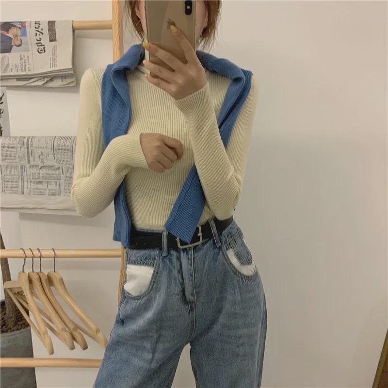 Women's Long-Sleeve Knitted Turtleneck Sweater - Slim Fit Solid Color Pullover for 2024 Autumn/Winter.